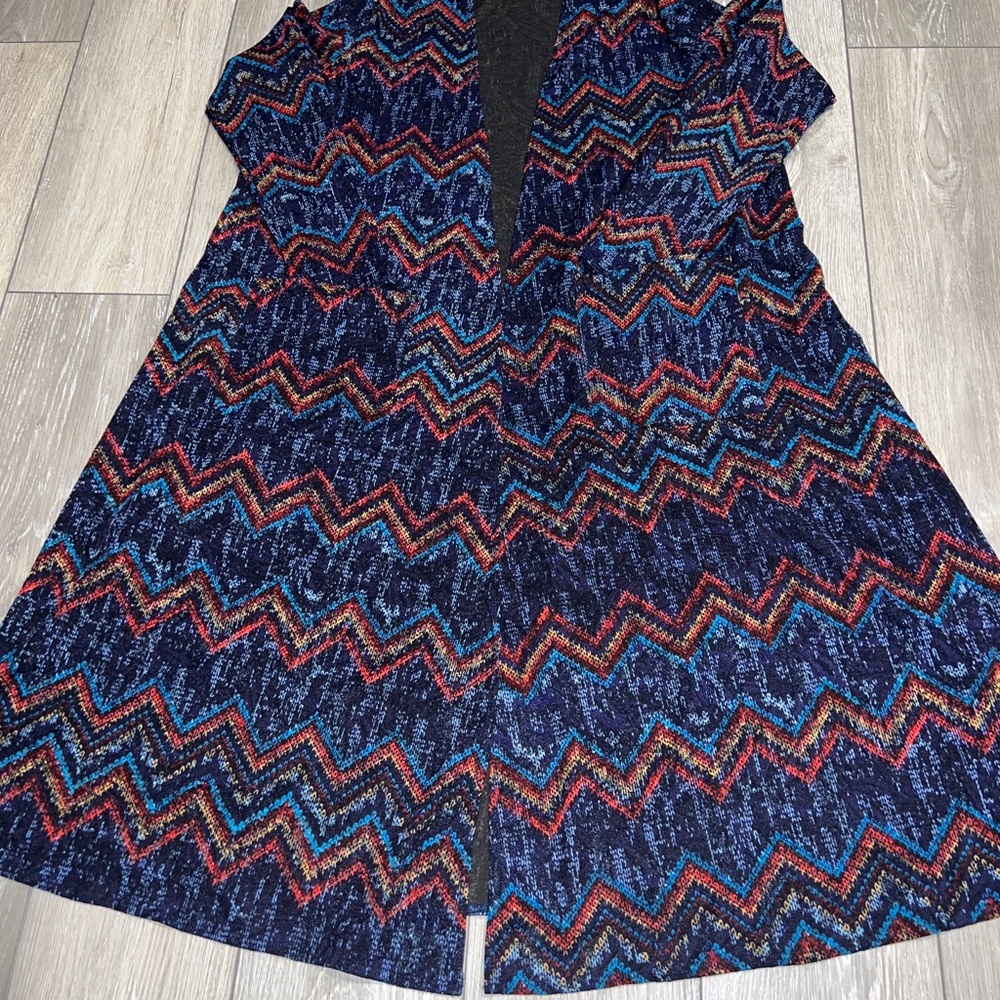 LuLaRoe Sarah Multicolor Chevron Long Open Duster Cardigan Sweater Size S NWOT